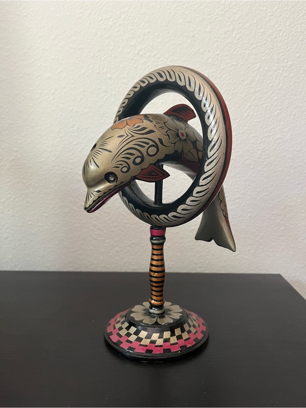 Vintage Gold Painted Decorative Dolphin Sculpture - Home Art